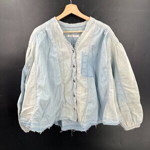 We the Free People Set Sail chambray distressed worn denim top oversized rough S